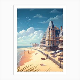 Deauville, France - Retro Landscape Beach and Coastal Theme Travel Poster Art Print