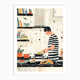 Illustration Of A Man Cooking In The Kitchen Art Print