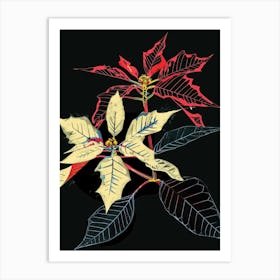 Neon Flowers On Black Poinsettia 1 Art Print