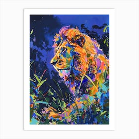 Southwest African Lion Night Hunt Fauvist Painting 2 Art Print