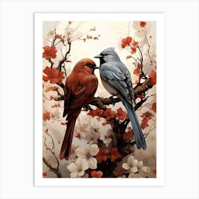 Two Birds Perched On A Branch 1 Art Print