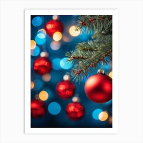 Closeup Of A Pine Tree Branch Under Night Time Setting Card Style Design With A Decorative Theme F (6) Art Print