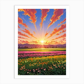 Sunset Over Flowers Art Print