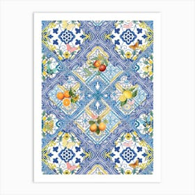 Mediterranean blue tiles and citrus fruit Art Print