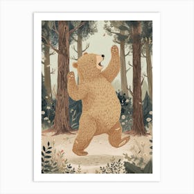 Sloth Bear Dancing In The Woods Storybook Illustration 2 Art Print