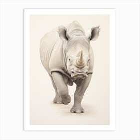 Detailed Vintage Illustration Of A Rhino 2 Art Print