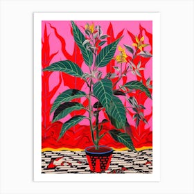 Pink And Red Plant Illustration Croton Norma 1 Art Print