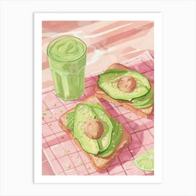 Pink Breakfast Food Avocado Toast And Smoothie 3 Art Print