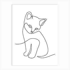 Continuous Line Drawing Of A Cat Monoline Simple Line Art Drawing Art Print