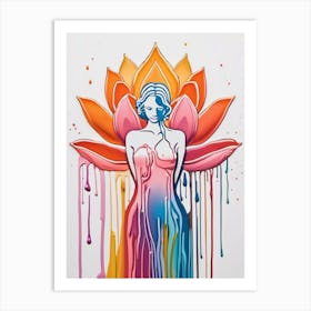 Lotus Flower and Woman Silhouette Watercolor Splash Art Print