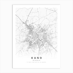 Kano Nigeria White Map Art Print