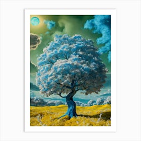 Blue Tree In The Field Art Print