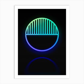 Neon Blue and Green Abstract Geometric Glyph on Black n.0259 Art Print