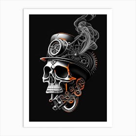 Skull With Intricate Linework 3 Orange Stream Punk Art Print
