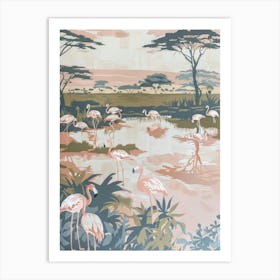 Pink Flamingo Pastels Jungle Illustration 4 Art Print