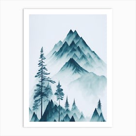 Mountain And Forest In Minimalist Watercolor Vertical Composition 340 Art Print