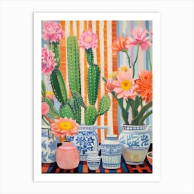 Cactus Painting Maximalist Still Life Trichocereus Cactus 1 Art Print