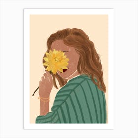 Girl Smelling A Flower Art Print