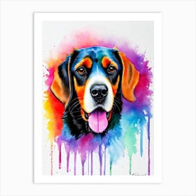 Black And Tan Coonhound Rainbow Oil Painting Dog Art Print