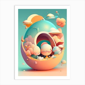 Attraction Kawaii Kids Space Art Print