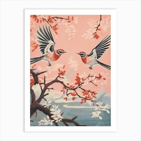 Vintage Japanese Inspired Bird Print Mockingbird 4 Art Print