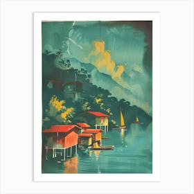 Japanese Coastline At Night Mid Century Modern Art Print