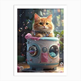 Cat In A Washing Machine 5 Art Print