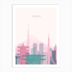 Pink And Teal Tokyo Skyline Art Print