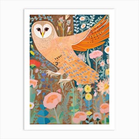 Maximalist Bird Painting Barn Owl 1 Art Print