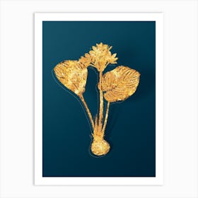 Vintage Cardwell Lily Botanical in Gold on Teal Blue n.0316 Art Print