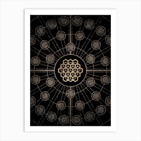 Geometric Glyph Radial Array in Glitter Gold on Black n.0340 Art Print