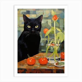 Black Cat With Tomatoes Art Print