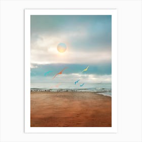 Colorful Seagulls In The Beach Art Print