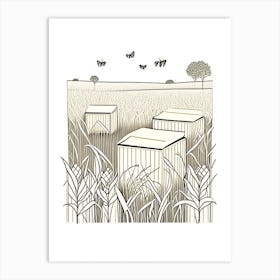 Bee Boxes In A Field 8 Vintage Art Print