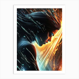 Woman In Front Of Fire Art Print