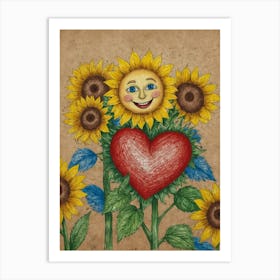 Sunflowers And Heart Art Print