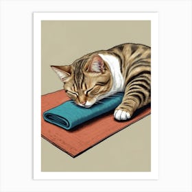 Cat Sleeping On Yoga Mat Art Print