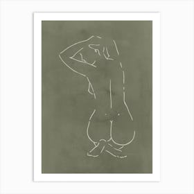 Female Body Sketch 8 Olive Line Art Print