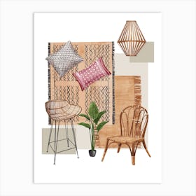 Rattan Furniture Boho Interior Art Print