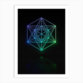Neon Blue and Green Abstract Geometric Glyph on Black n.0245 Art Print