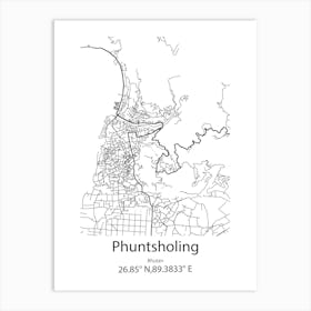 Phuntsholing,Bhutan Minimalist Map Art Print