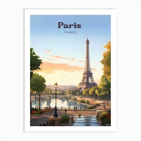 Paris France Sunset Travel Illustration Art Print