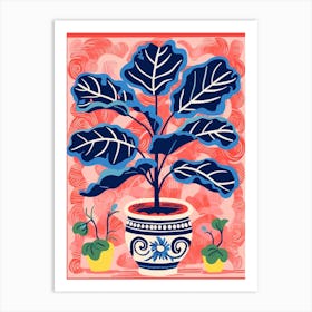 Pink And Red Plant Illustration Fiddle Leaf Fig 5 Art Print