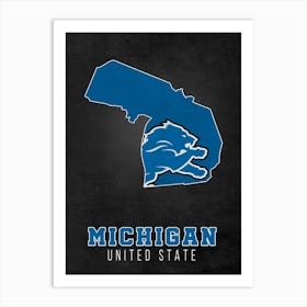 Detroit Lions Michigan State Map Art Print