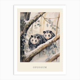 Winter Watercolour Opossum 3 Poster Art Print