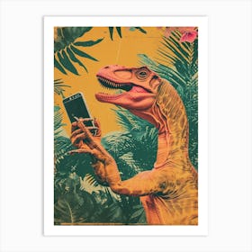 Dinosaur & A Smart Phone Retro Collage 2 Art Print