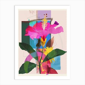 Hibiscus 1 Neon Flower Collage Art Print