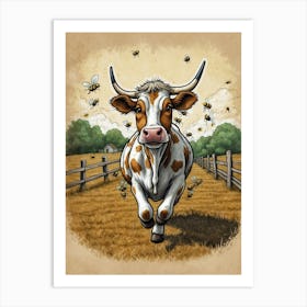 Cow With Bees Art Print