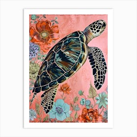 Floral Animal Painting Sea Turtle 2 Art Print