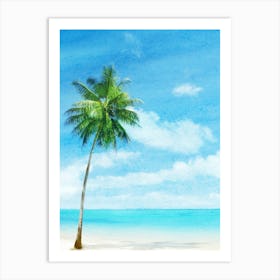 Watercolor Palm Tree On The Beach Art Print